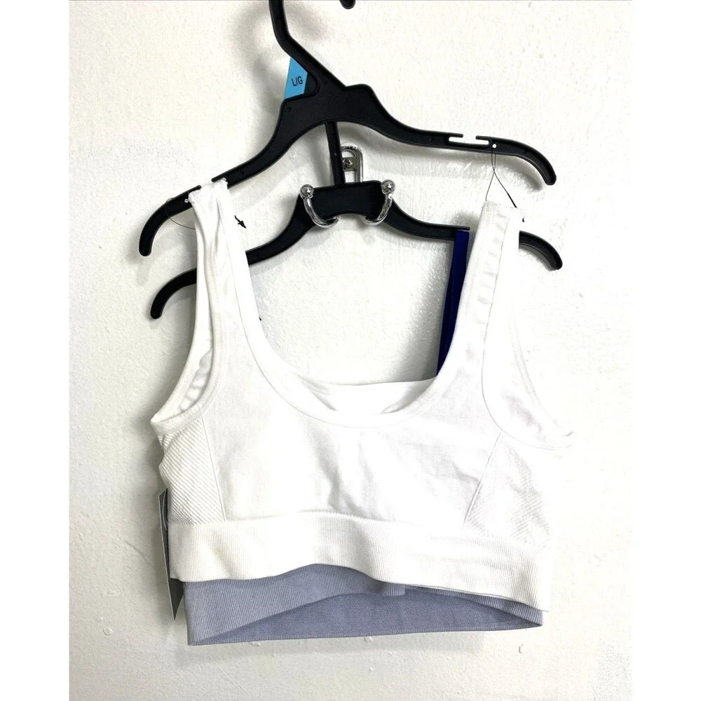 New Balance Sport Bra Size L 2 Pack Ble White Padded Pullover Stretch